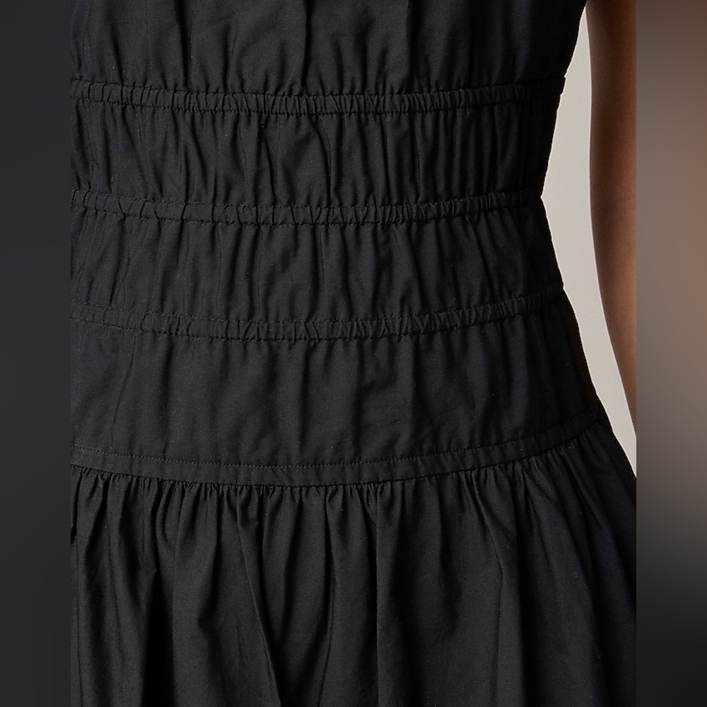 NWT J.Crew Hyacinth midi dress in cotton poplin Black Medium Smocked Preppy - Picture 2 of 13